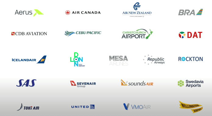 Une liste des partenaires de Heart Aerospace pour le développement de leur ES-30.  Parmi ceux-ci figurent Air Canada, SAS Group et United.
